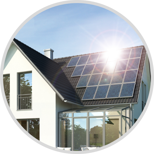 Rooftop solar panels on a home